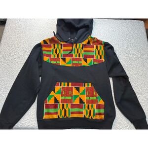 Made in USA D'Iyanu Mens Kente Print African Pattern Black Cotton Sweatshirt Sm.